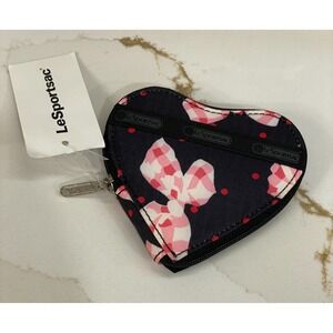 LeSportsac‎ Heart-Shape Coin Purse Bag Wallet Bows Plaid Black Pink Red Zip New